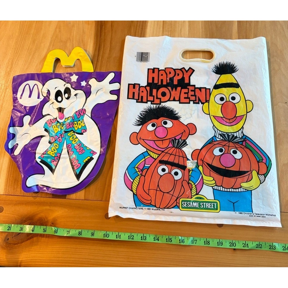 Vintage 80's 90s Halloween Trick Or Treat Bags Sesame Street & McDonald's Ghost - Picture 9 of 9